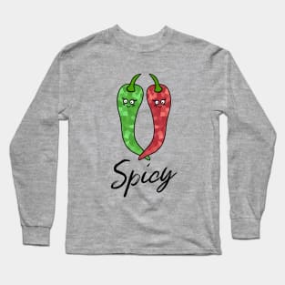 Spicy Food Hot Green Pepper Hot Red Pepper Long Sleeve T-Shirt